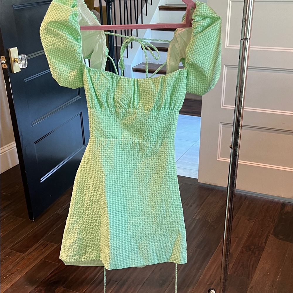 Zara Mint Green Backless Puff Sleeve Mini Dress